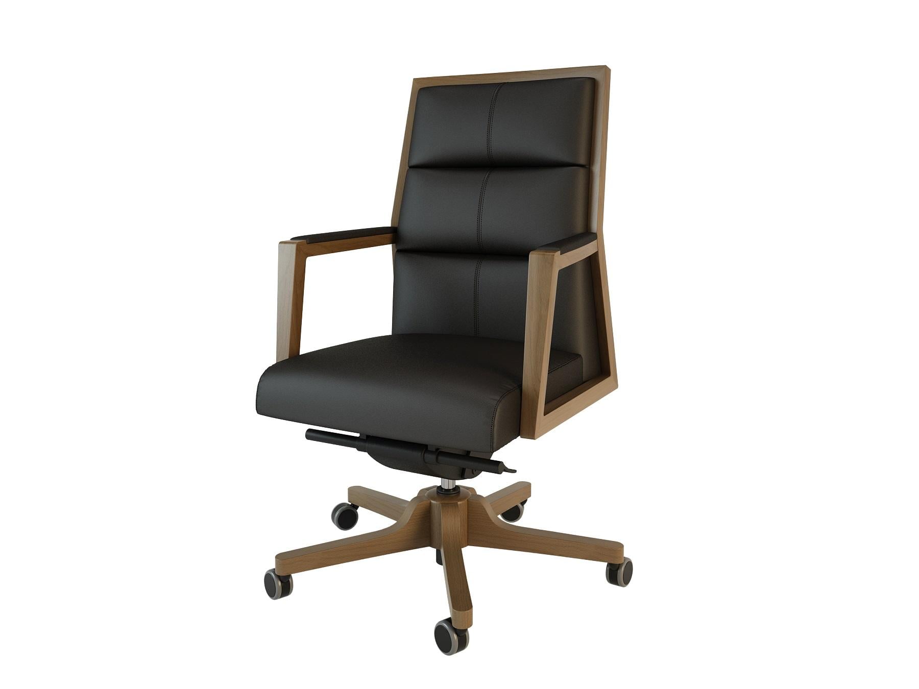 Кресло руководителя со средней спинкой и подлокотниками, на дерев. крестовине