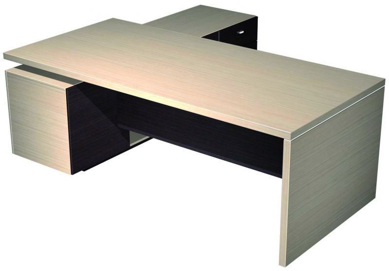 Стол руководителя с лотком экраном и с опорной тумбой правой